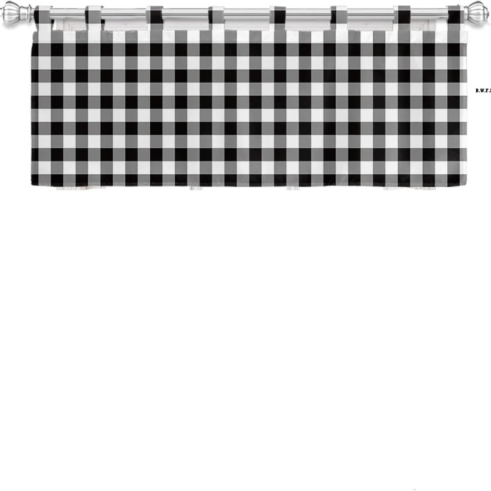 Thermalogic Check Tab-Top Valance Curtain, 15"L x 40"W - black plaid